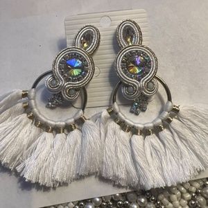 White Tassel Statement Earrings